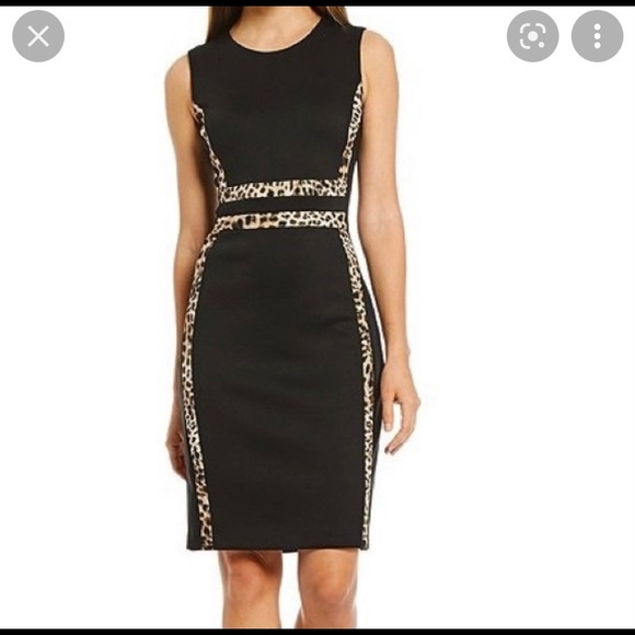 Calvin Klein Dresses & Skirts - Calvin Klein Black Scuba Dress with Leopard-Size 2